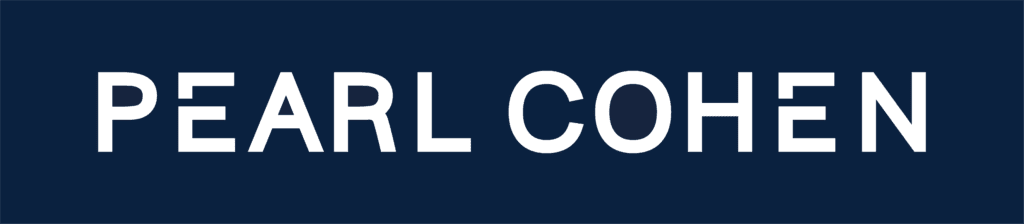 Pearl Cohen company logo on a dark blue background